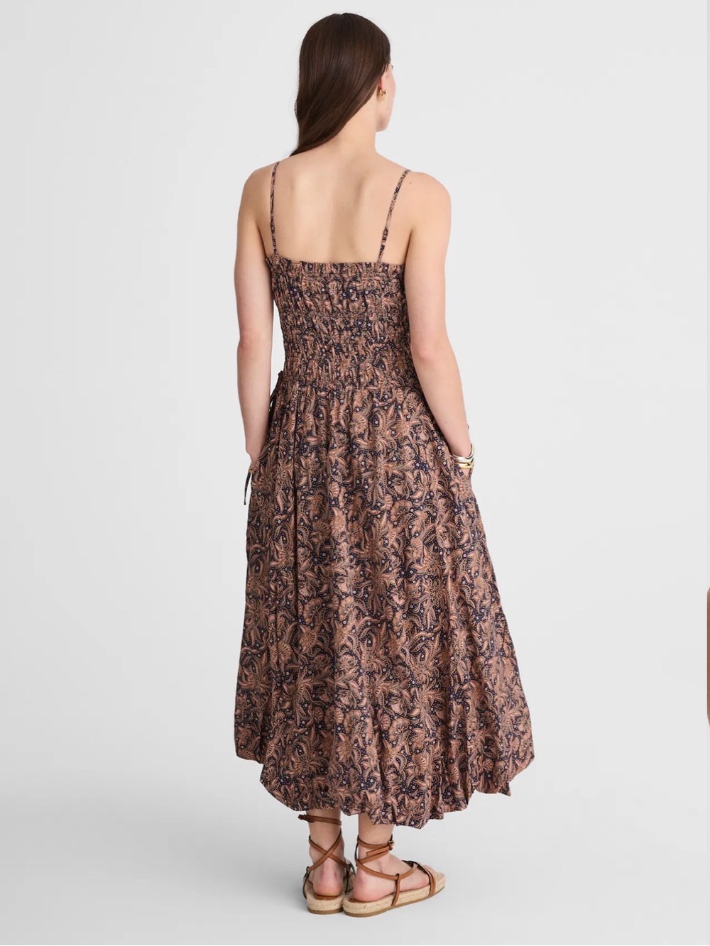 Madewell Smocked bubble hem Midi Dress in paisley/ berry/ brown - Picture 4 of 14